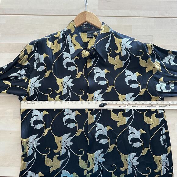 Vintage Silk Shirt Men Small Metallic Rave Disco Glam Club Baroque 90s Statement - Picture 12 of 13